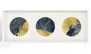 Personalised Circular Triptych Foil Map Prints, 2 of 3