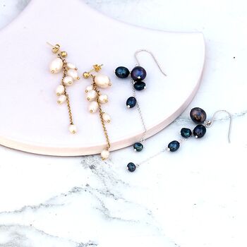 Black Or White Pearl Waterfall Drop Earrings, 5 of 12