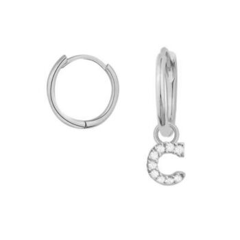 Initial Cubic Zirconia Charm Hoops, 7 of 8