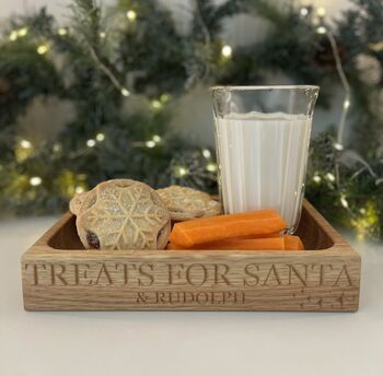Santa And Rudolph Small Oak Tray Plain Stain Finish, 2 of 2