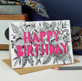 Monochrome Floral Paper Cut Birthday Card, 6 of 9