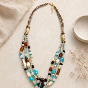 Layered Turquoise And Amber Colour Beaded Necklace, 2 of 2