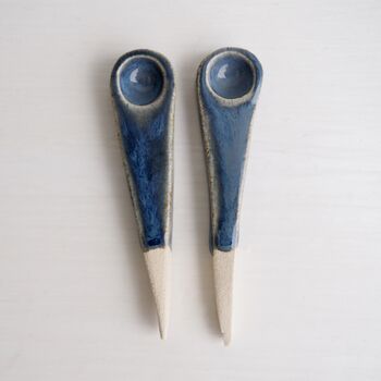 Handmade Small Pottery Blue \Brown Salt Or Spice Spoon, 7 of 9