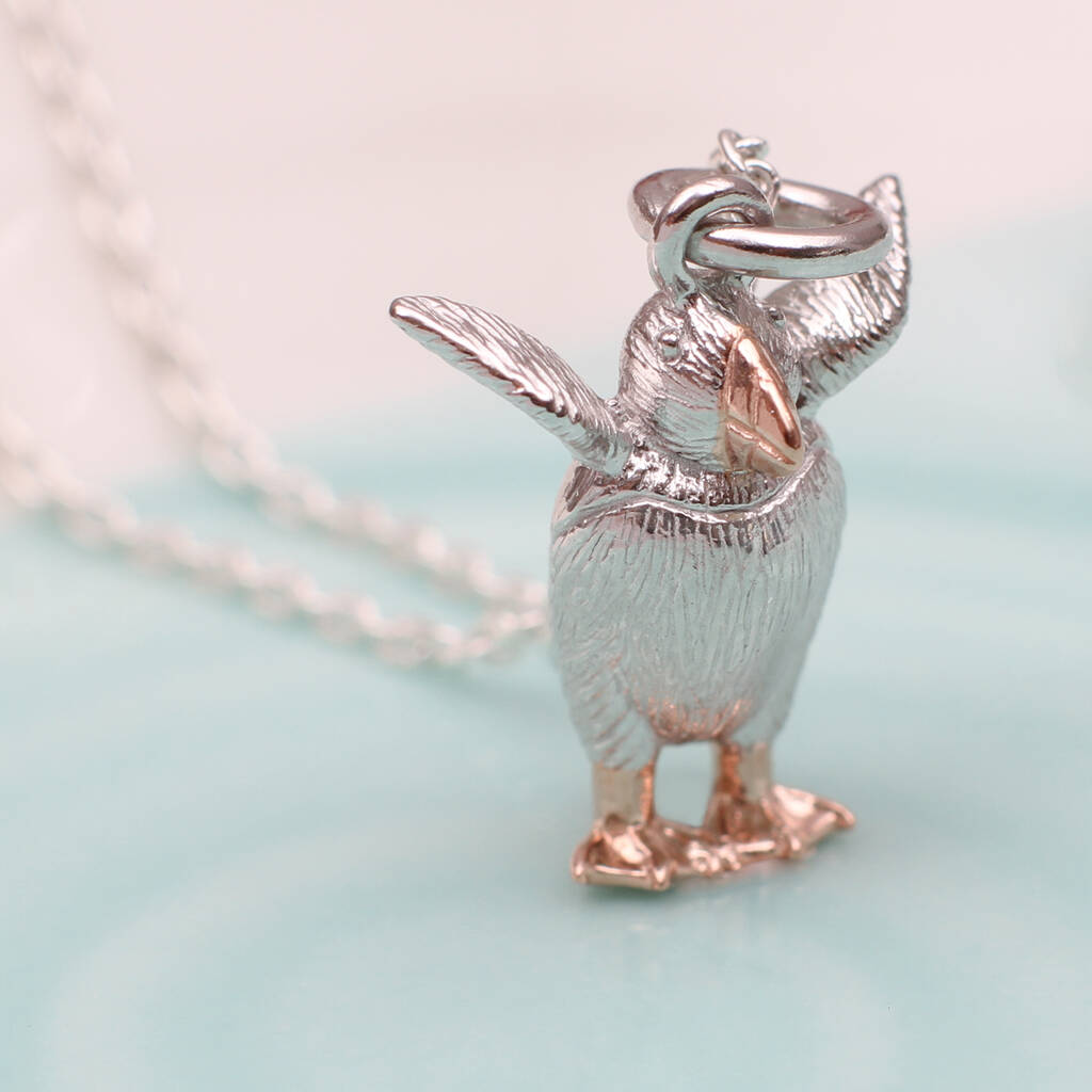 Personalised Silver And Gold Plated Puffling Necklace, 1 of 5