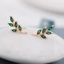 Emerald Green Leaf Stud Earrings In Sterling Silver, thumbnail 5 of 12