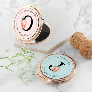 Personalised Floral Initial Rose Gold Compact Mirror, 3 of 3