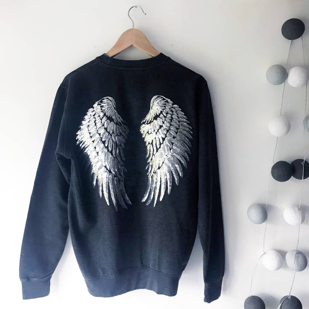 Sequinned Angel Wings Washed Boyfriend Sweatshirt By Crafteratti ...