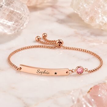 Personalised Curve Bar Birthstone Bracelet Engrave Name Symbols, 12 of 12