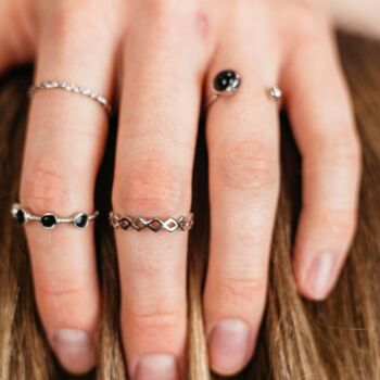 Four Piece Silver Plated Open Black Stone Ring Set, 2 of 3