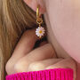 Daisy Charm Huggie Hoop Earrings, thumbnail 3 of 10