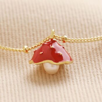 Pearl And Enamel Toadstool Anklet In Gold, 4 of 6