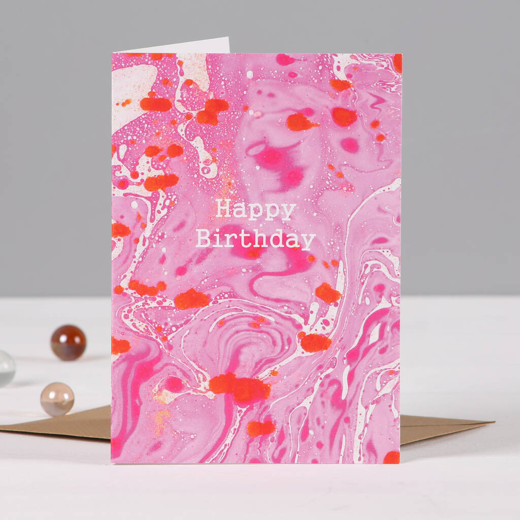 Personalised Marble Print Happy Birthday Card By Bombus ...