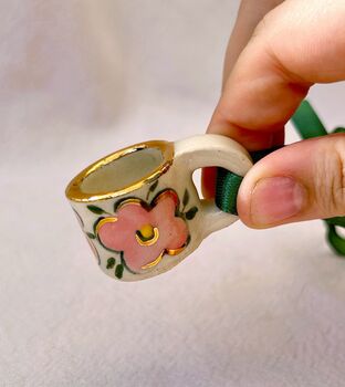 Hand Painted Mini Ceramic Mug Christmas Ornament With Flower, 2 of 5