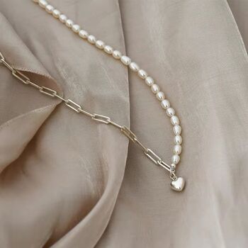 Cindy Ivory Silver Pearl Ball Love Clip Necklace, 4 of 6