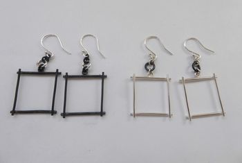 Silver Square Drop Earrings, 2 of 9