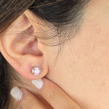 Pink Tourmaline Moissanite Crystal Silver Earrings, 2 of 6