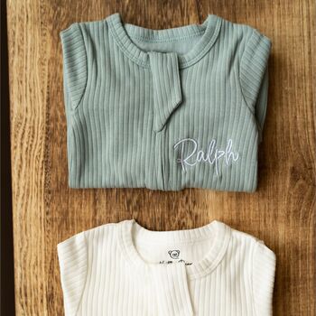 Personalised Baby Zip Sleepsuit, 6 of 9