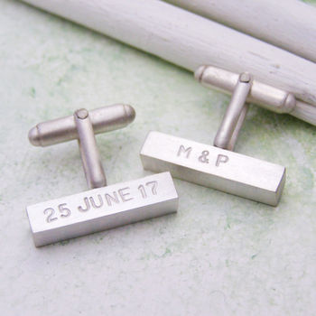 Chunky Silver Personalised Bar Cuff Links, 5 of 7
