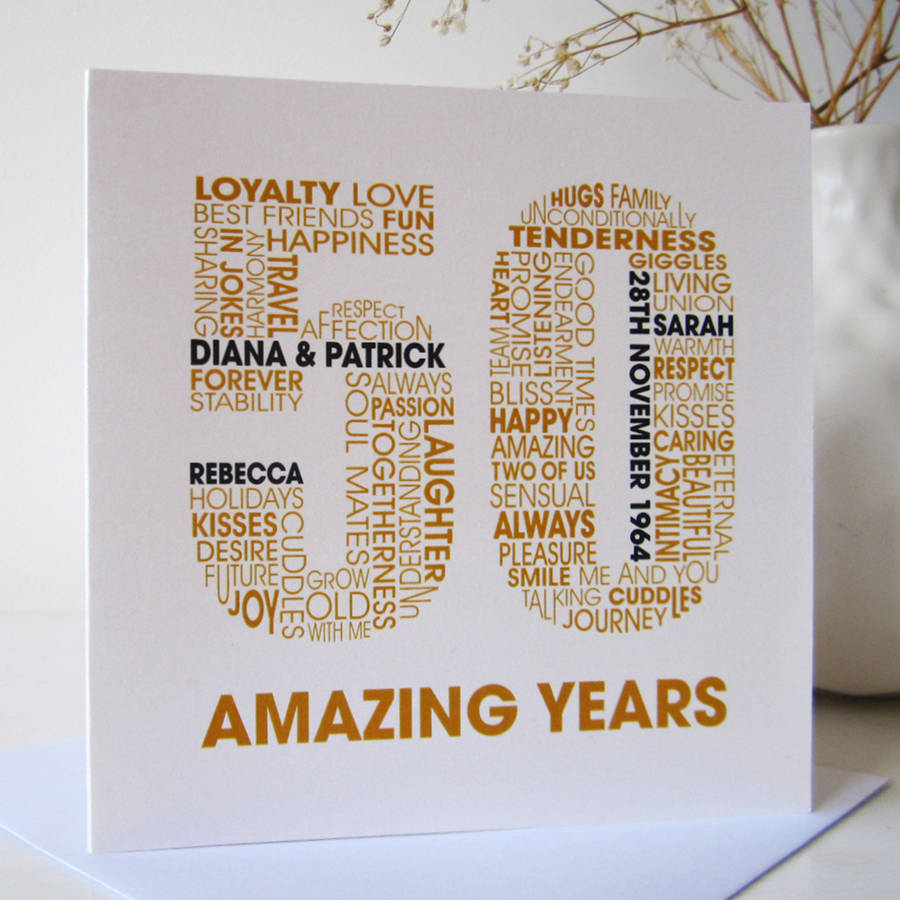 personalised golden wedding anniversary card by mrs l cards