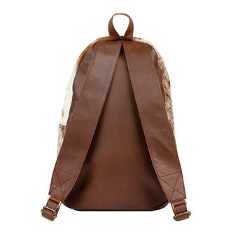 Natural Cowhide Leather Backpack In Brown And White, 4 of 8