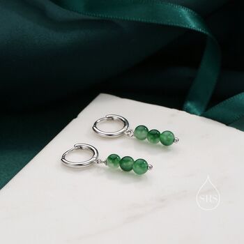 Sterling Silver Genuine Moss Agate Trio Huggie Hoop Earrings, 5 of 10