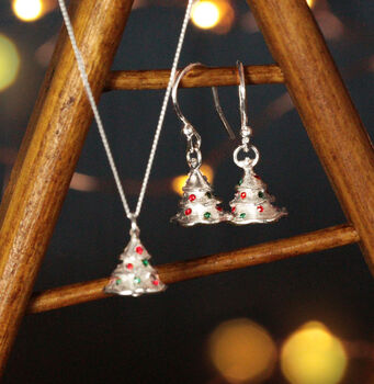 Sterling Silver Christmas Tree Earrings, 4 of 5