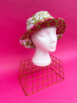 Knitted Patchwork Pink And Green Bucket Hat, 11 of 12