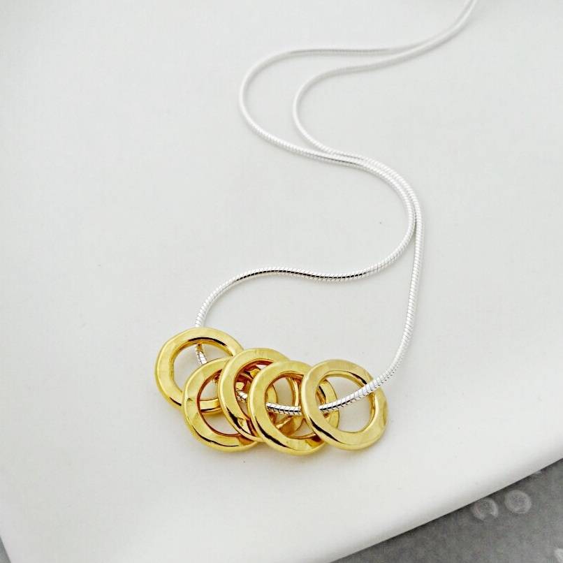 Five Gold Plated Rings Necklace By Sophie Jones Jewellery