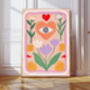 Pink Heart Abstract Flower Art Print, thumbnail 1 of 3