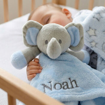 Personalised Blue Cellular Blanket And Comforter Hamper, 9 of 12