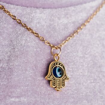 Hamsa Evil Eye Hand Drop Necklace And Earrings, 9 of 11