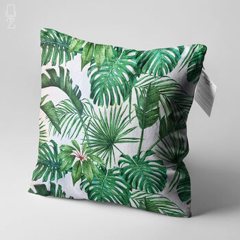 Green Tropical Palm And Eucalyptus Leaves Cushion Cover, 3 of 7