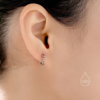 Black Cz Bezel Huggie Hoop In Sterling Silver, 8 of 12