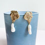 Fossils Earrings In Brass With Baroque Pearls, thumbnail 1 of 5