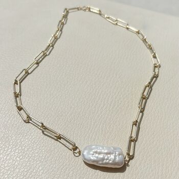 Rafa Pearl Necklace With Textured Chain, 4 of 5