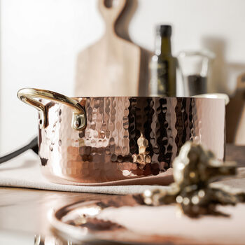 Hammered Copper Casserole Dish – Solid Copper Cookware With Brass Lid, 4 of 6