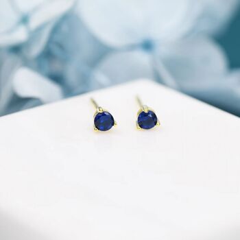 Tiny Sapphire Blue Cz Stud Earrings In Sterling Silver, 6 of 12