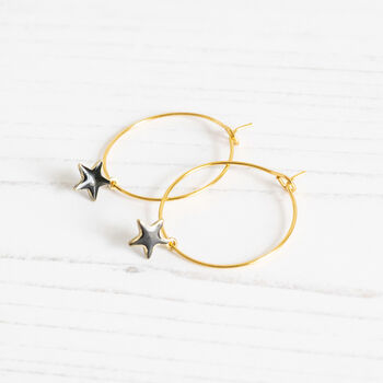 Enamel Star Gold Plated Hoop Earrings, 2 of 7