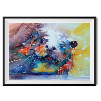 Rainbow Otter Watercolour Fine Art Print, 2 of 3
