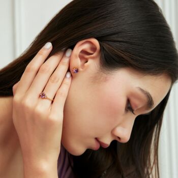 Amethyst And Pink Tourmaline Stud Earrings In Silver And Gold, 11 of 12