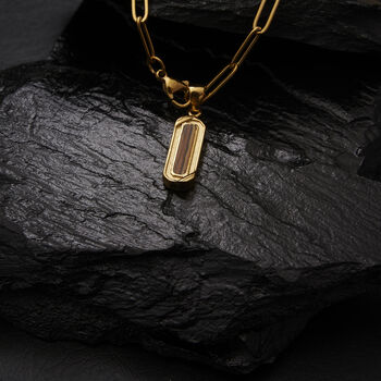 Gold Tiger Eye Pendant Necklace, Engraved Pendant Chains, 3 of 12