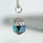 Peacock Blue Silver Acorn Necklace, thumbnail 3 of 9