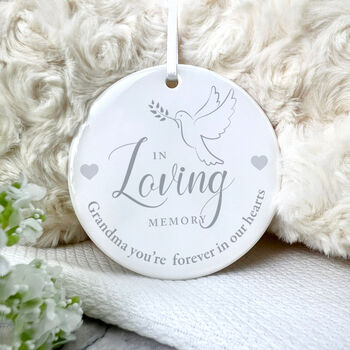 In Loving Memory Dove Ceramic Disc Hanging Decoration Bauble + Gift Box, 3 of 6