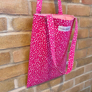 Pink Hearts Shoulder Strap Shopping Tote Bag, 4 of 5