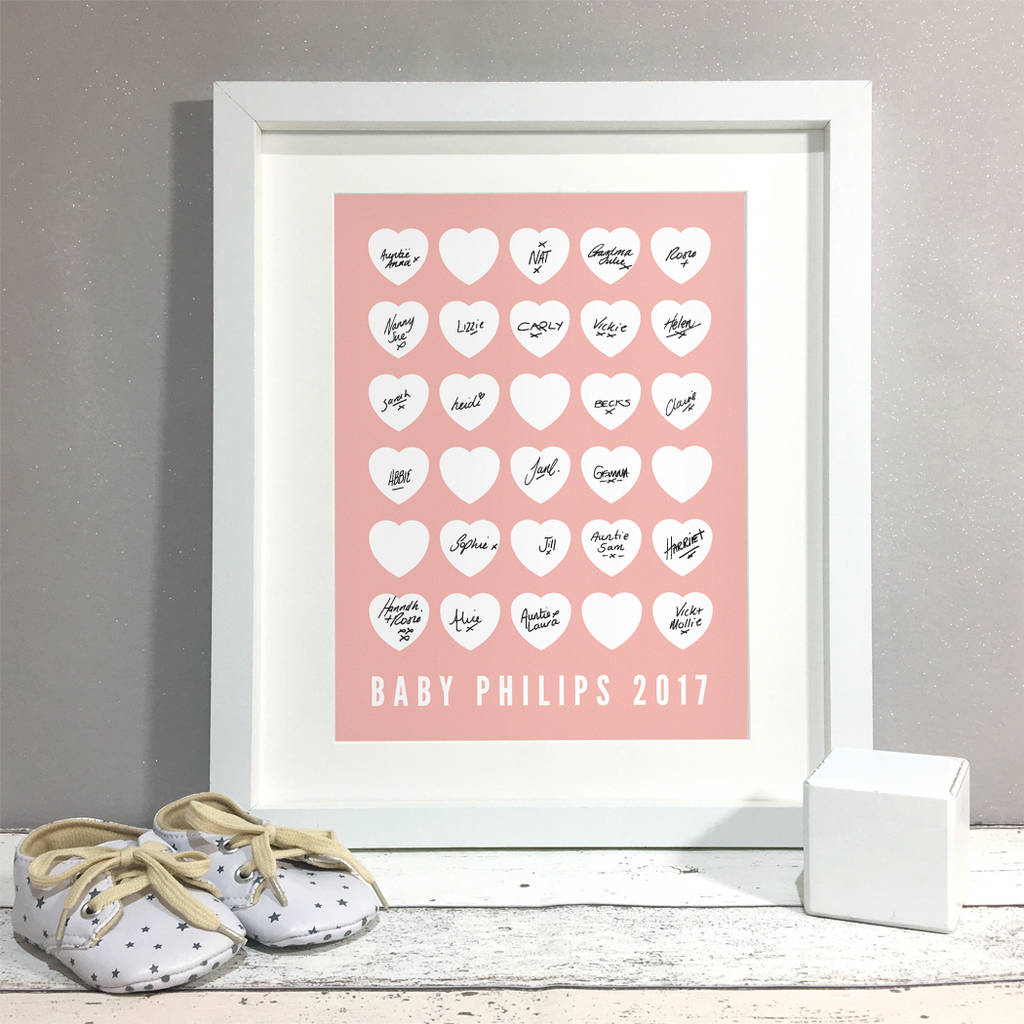 Hearts Personalised Baby Shower Guest Book Print By Bird Key