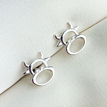 Sterling Silver Cow Face Stud Earrings, 2 of 6