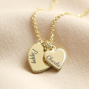 Personalised Solid Gold Double Heart Charm Necklace, 9 of 11