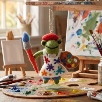 Handmade Felt André The Artist Frog Hanging Decoration, 2 of 2