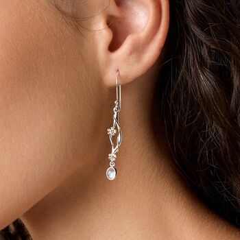 Sterling Silver Floral Drop Dainty Moonstone Earrings, 2 of 6