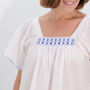 White Cotton Nightdress With Navy Blue Embroidery, thumbnail 2 of 2